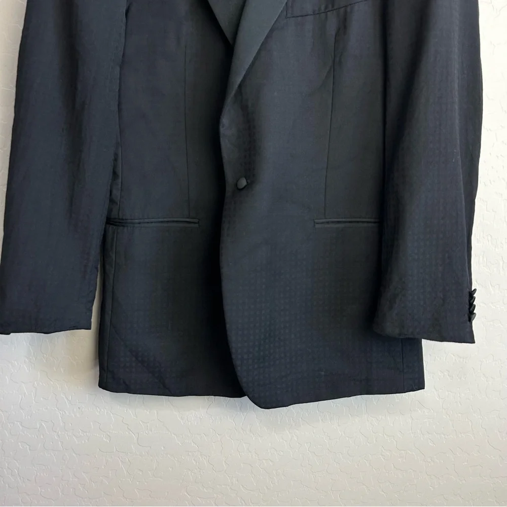 Z Zegna 100% Wool Black Blazer Sport Jacket 46 L check plaid